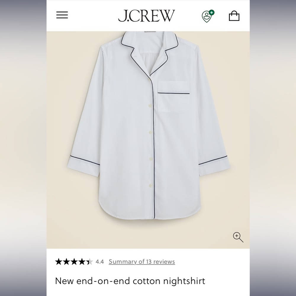 [New] White J.Crew End on End Night shirt